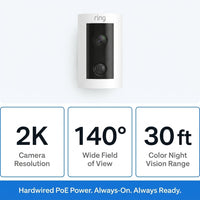 Outdoor Cam plus Hardwired Power over Ethernet with Wide-Angle 2K Video, Color Night Vision Smart Security Camera, White — Results & Stats