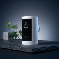 Outdoor Cam plus Hardwired Power over Ethernet with Wide-Angle 2K Video, Color Night Vision Smart Security Camera, White — Studio Shot