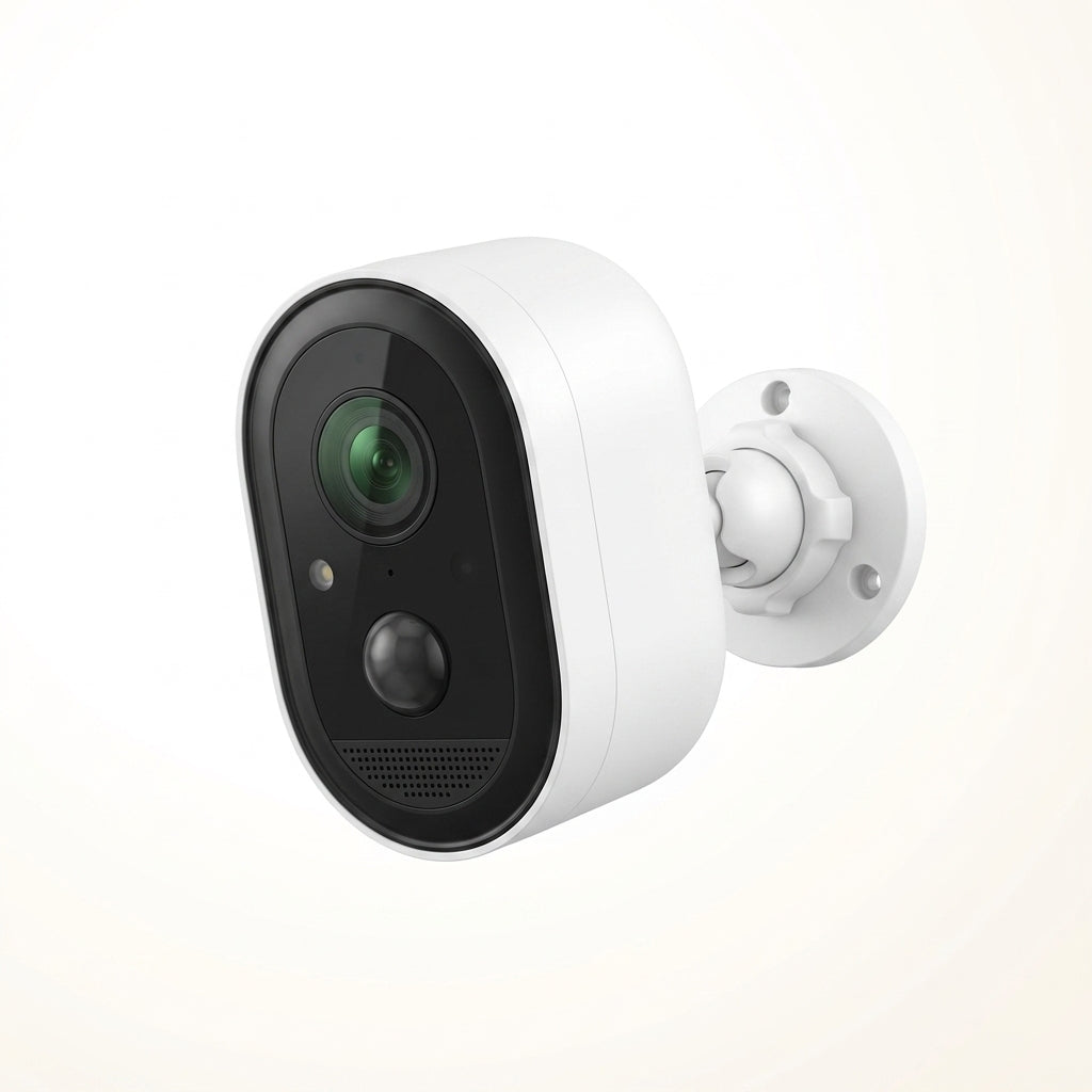 Outdoor Cam plus Hardwired Power over Ethernet with Wide-Angle 2K Video, Color Night Vision Smart Security Camera, White — Studio Shot