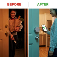 Wifi Smart Lock Silver (Retrofits over Existing Deadbolt) — Before & After