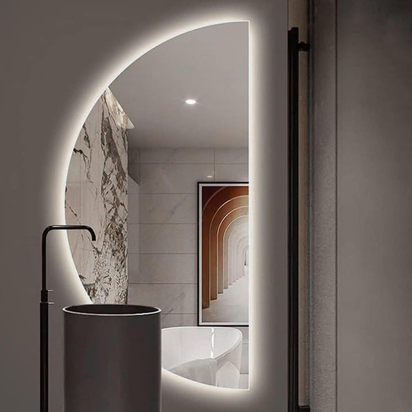 47In Half Moon LED Mirror for Bathroom,Semi Circle Wall Mirror,Smart Mirror | 3-Color Dimmable Bathroom Vanity Mirror,Frameless Backlit Anti-Fog (Left Semicircle, 24 * 47In/60 * 120Cm)