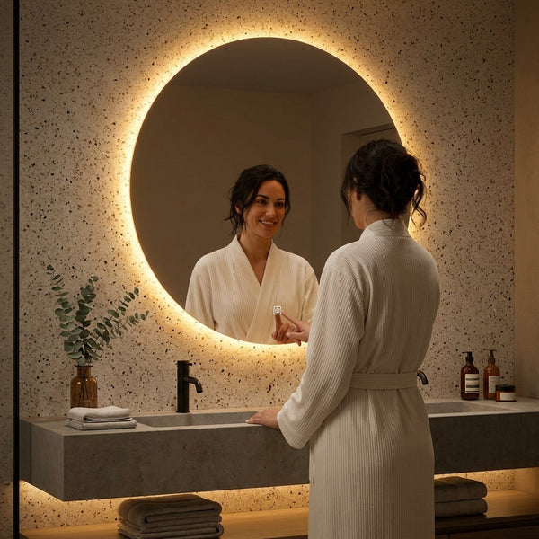 Smart Vanity Mirror Built to Transform Bathrooms, 48 Inch LED Backlit, 3 Color Lights, Anti-Fog Technology