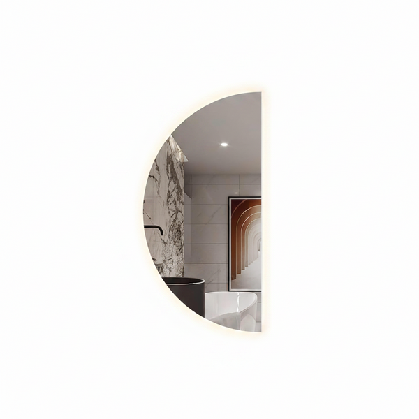 47In Half Moon LED Mirror for Bathroom,Semi Circle Wall Mirror,Smart Mirror | 3-Color Dimmable Bathroom Vanity Mirror,Frameless Backlit Anti-Fog (Left Semicircle, 24 * 47In/60 * 120Cm)